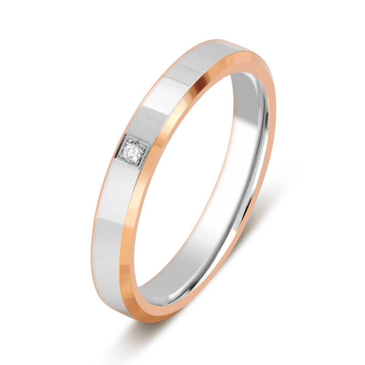 Обручальное кольцо из комбинированного золота с бриллиантом (028725)