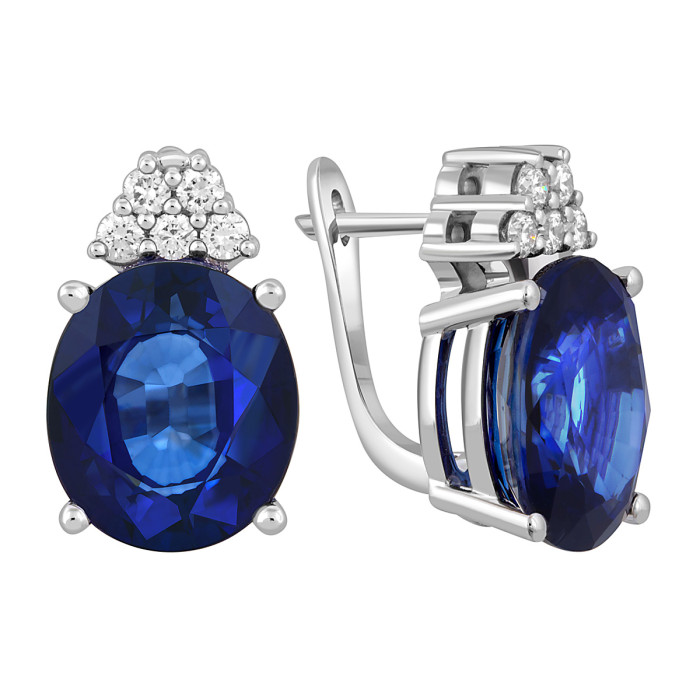 Серьги из белого золота с бриллиантами и сапфирами (049244)