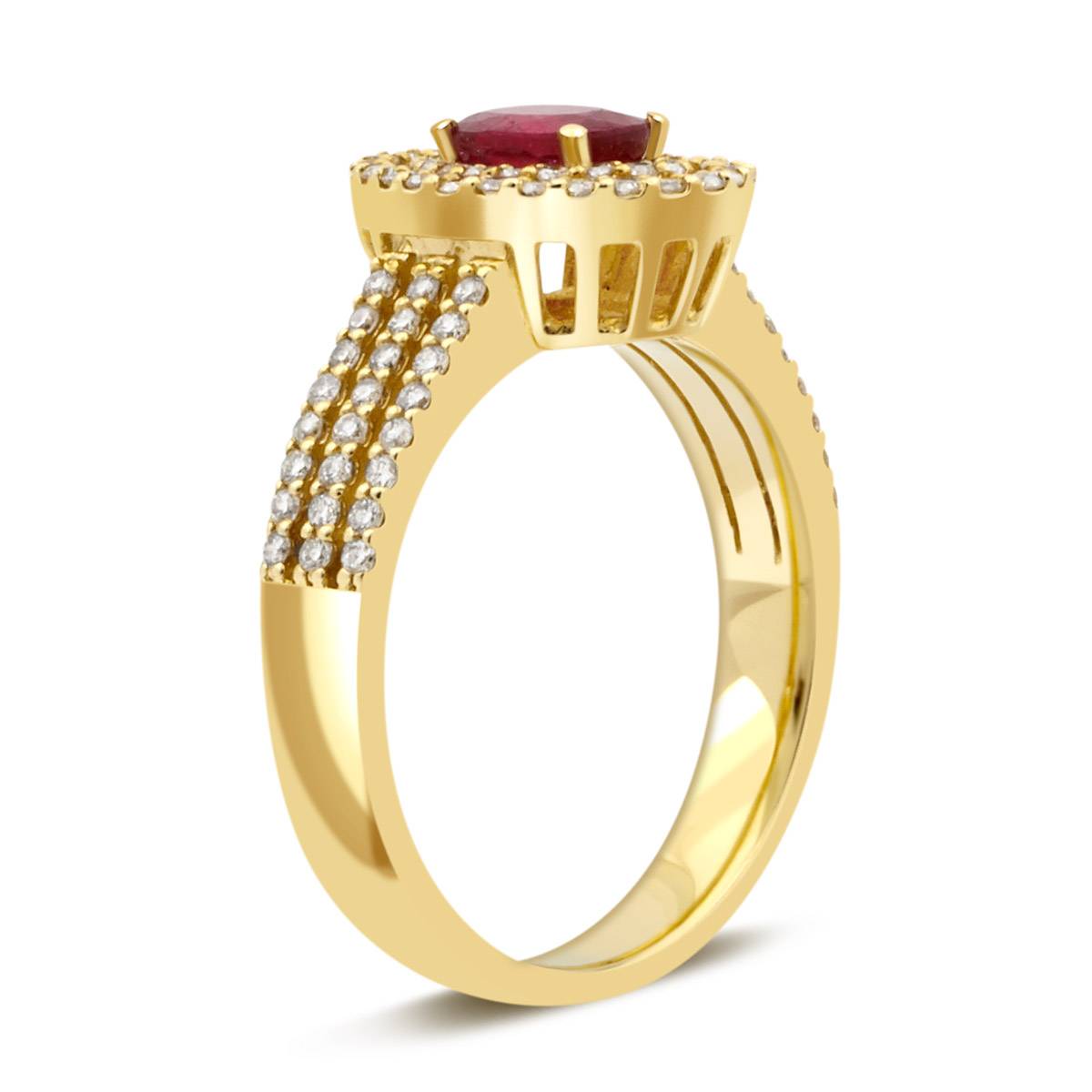 Кольцо из жёлтого золота с бриллиантами и рубином (039038)