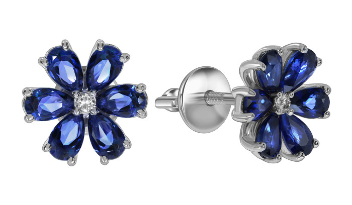 Серьги из белого золота с бриллиантами и сапфирами (053789)