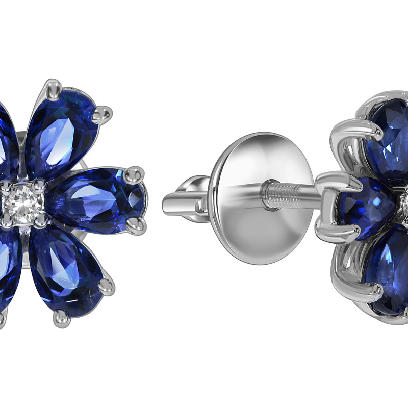 Серьги из белого золота с бриллиантами и сапфирами (053789)