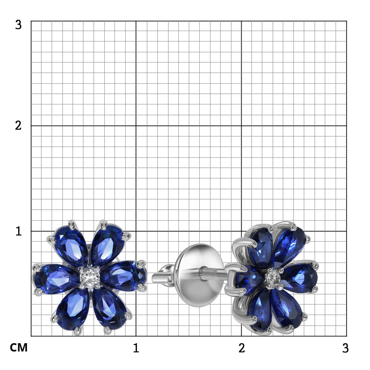 Серьги из белого золота с бриллиантами и сапфирами (053789)