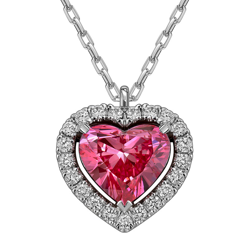 Колье из белого золота с розовым бриллиантом 