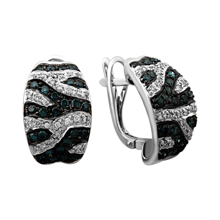 Серьги из белого золота с бриллиантами и голубыми бриллиантами (020495)