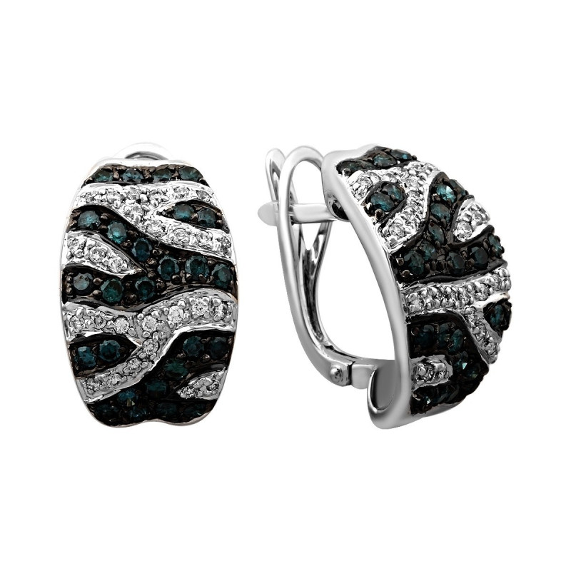 Серьги из белого золота с бриллиантами и голубыми бриллиантами (020495)