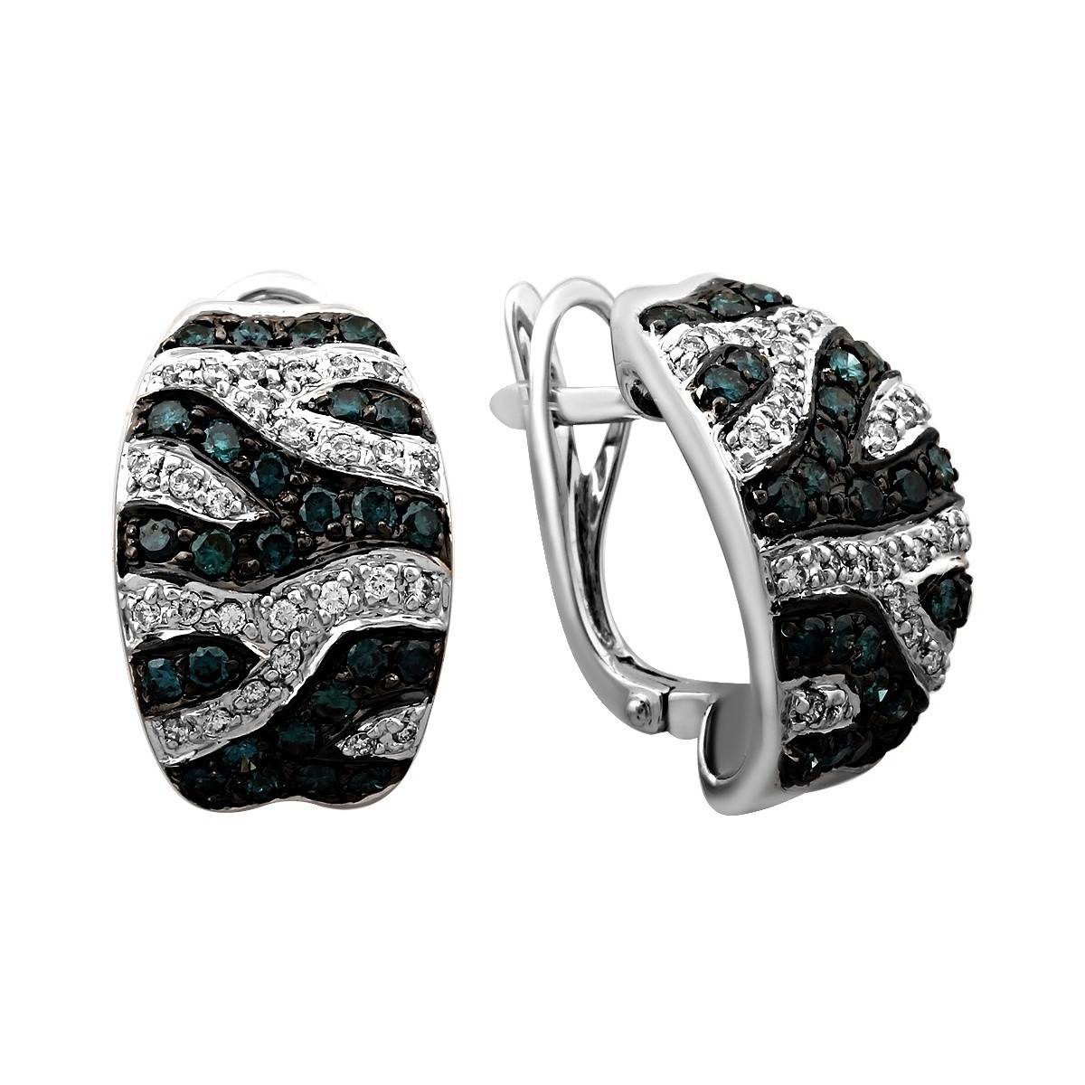 Серьги из белого золота с бриллиантами и голубыми бриллиантами (020495)