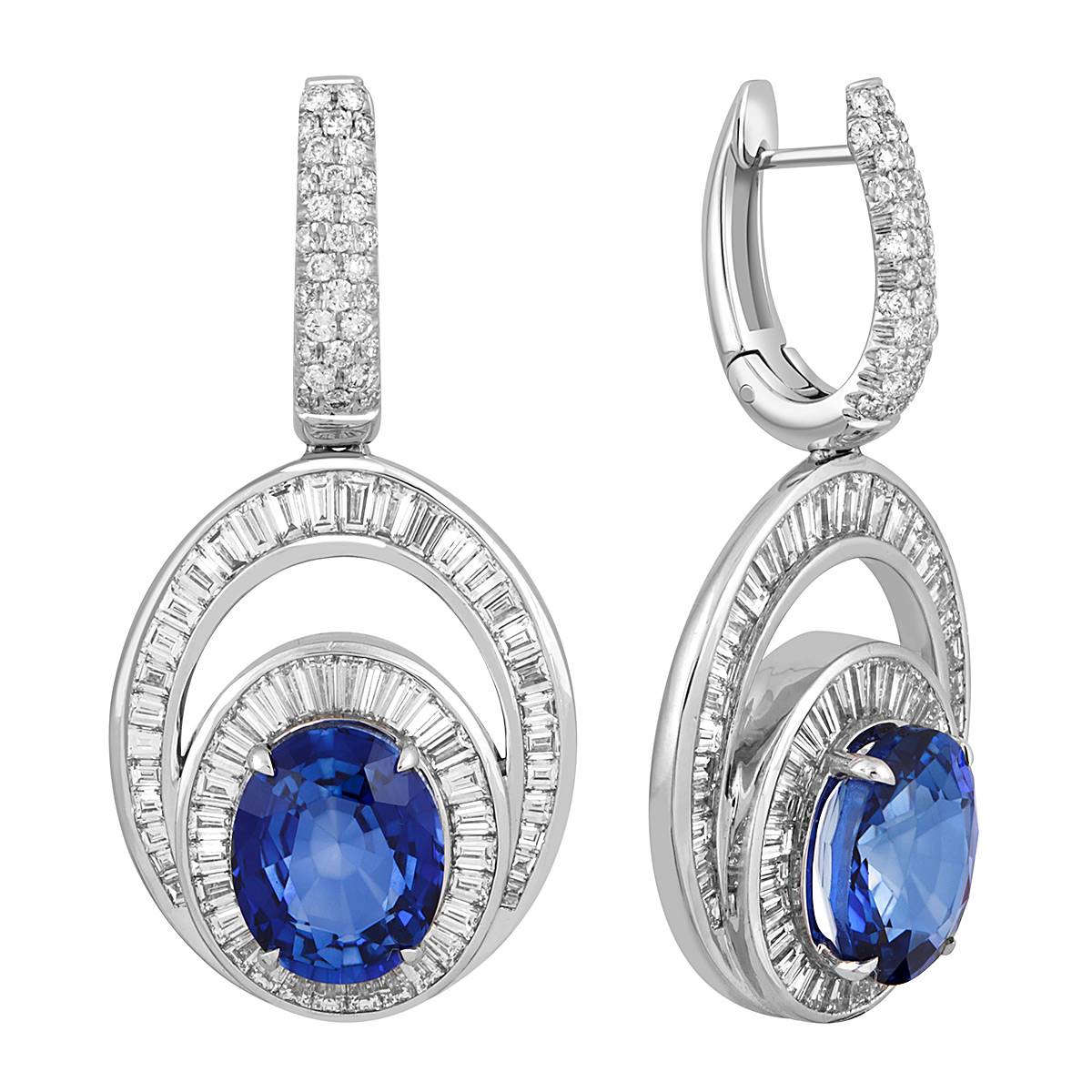 Серьги из белого золота 750 пробы с бриллиантами и сапфирами (046829)