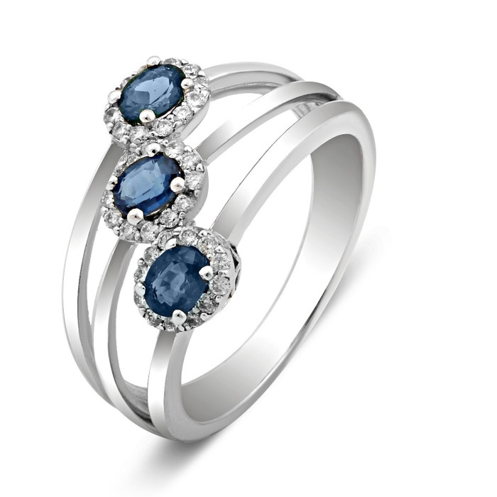 Кольцо из белого золота с бриллиантами и сапфирами (021097)