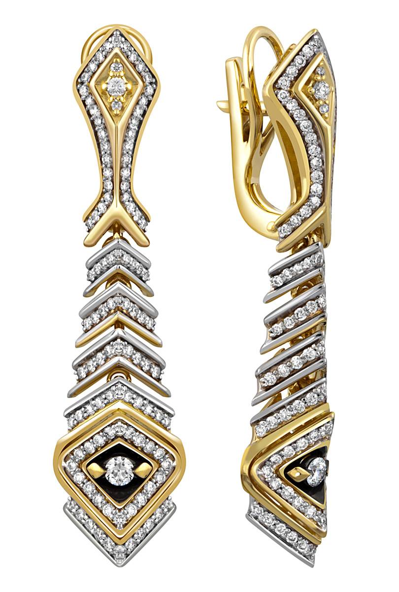 Серьги из комбинированного золота с бриллиантами (047709)