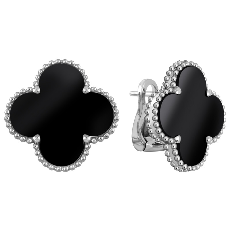 Серьги из белого золота с ониксом (049517)