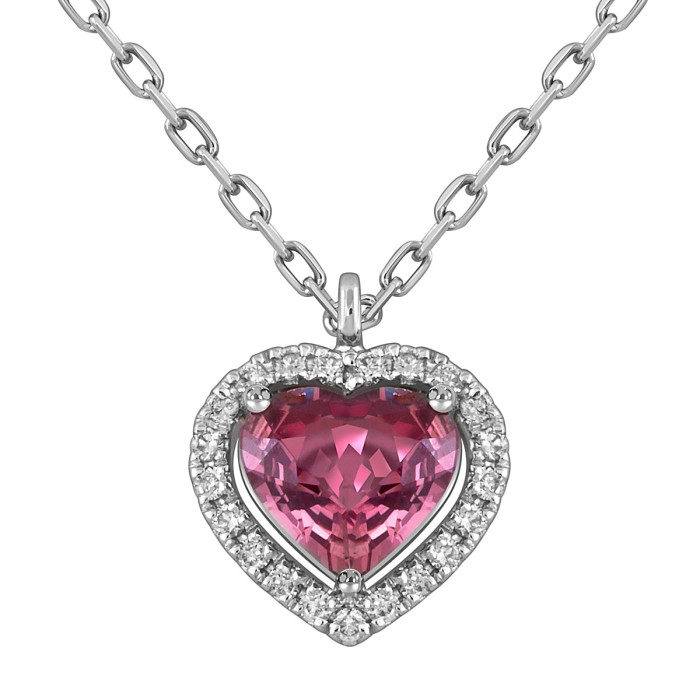 Колье из белого золота с бриллиантами и розовым турмалином Сердце (053788)