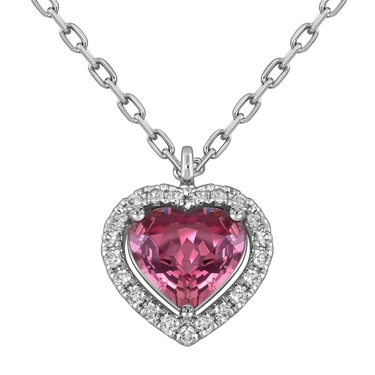 Колье из белого золота с бриллиантами и розовым турмалином Сердце (053788)