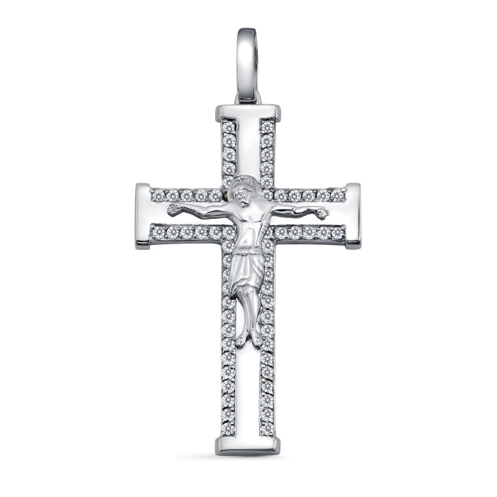 Кулон крест из платины с бриллиантами (060619)