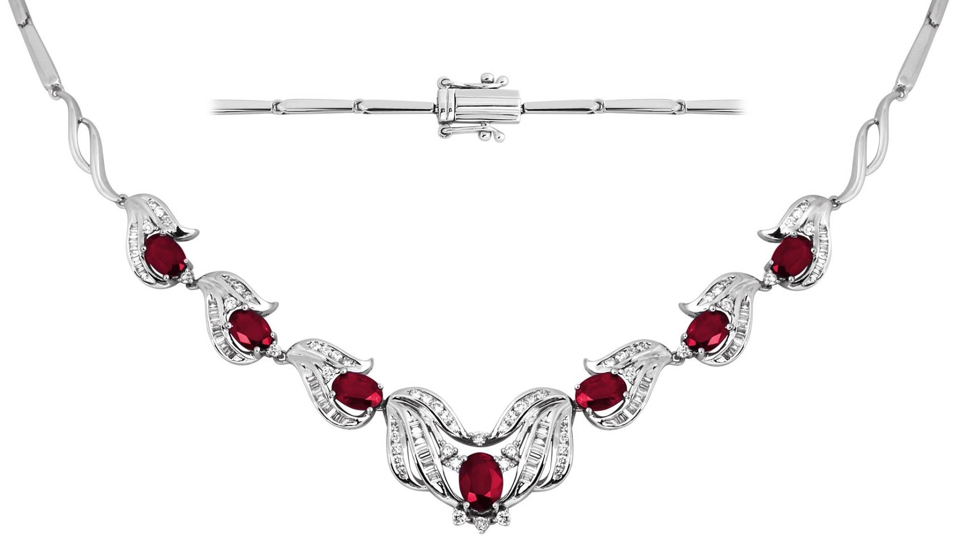 Колье с бриллиантами и рубинами из белого золота (003069)