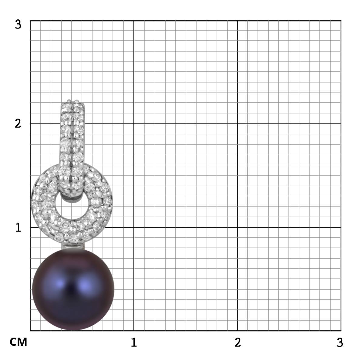 Кулон из белого золота с бриллиантами и  чёрной жемчужиной (049380)