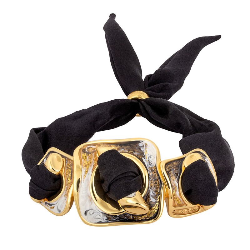 Браслет из серебра с эмалью и шёлком 