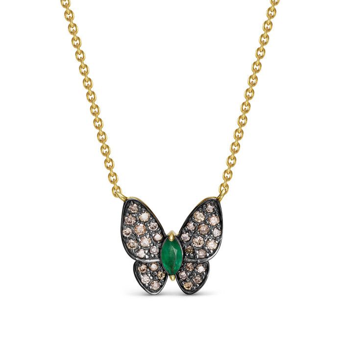 Колье из жёлтого золота с бриллиантами и изумрудом (059565)