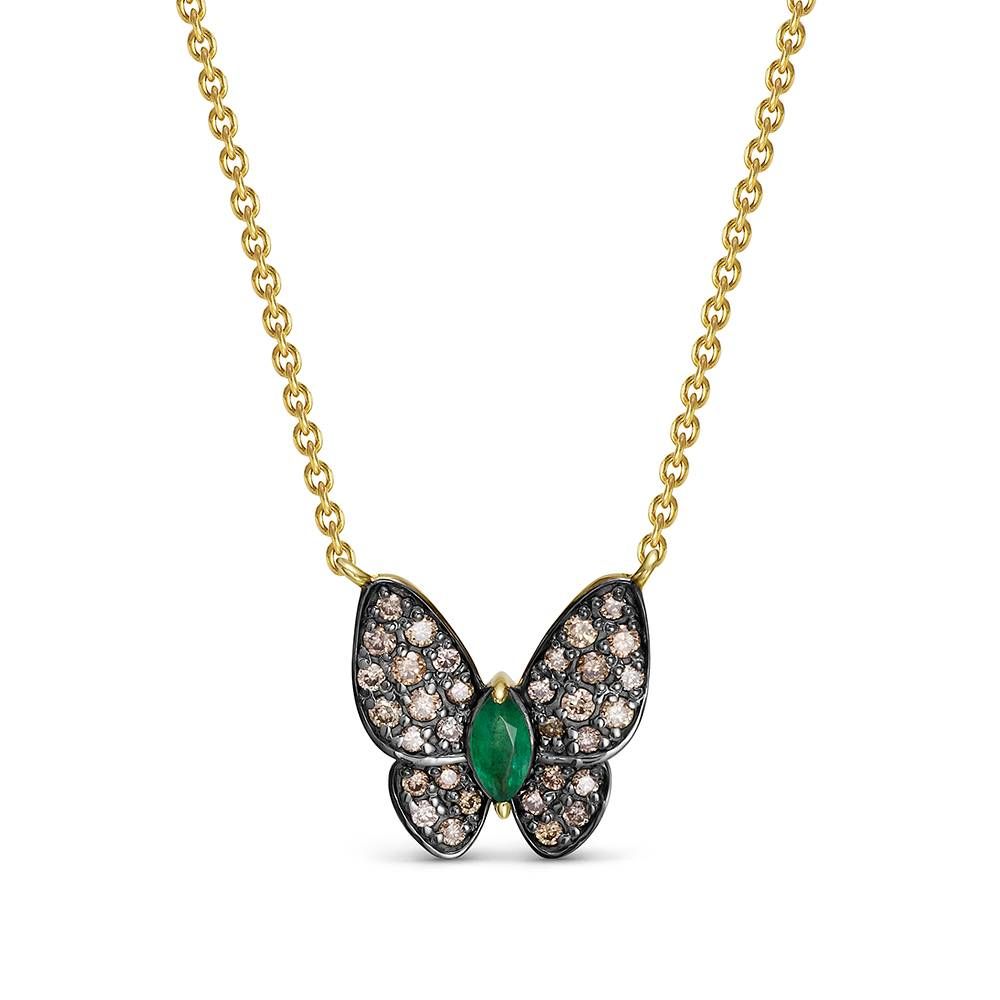 Колье из жёлтого золота с бриллиантами и изумрудом (059565)