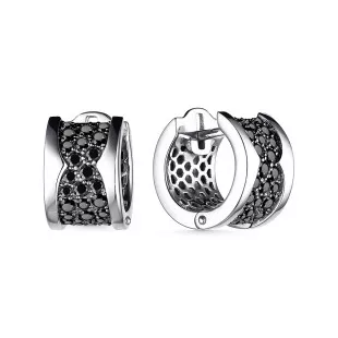 Серьги конго из белого золота с чёрными бриллиантами (057759)