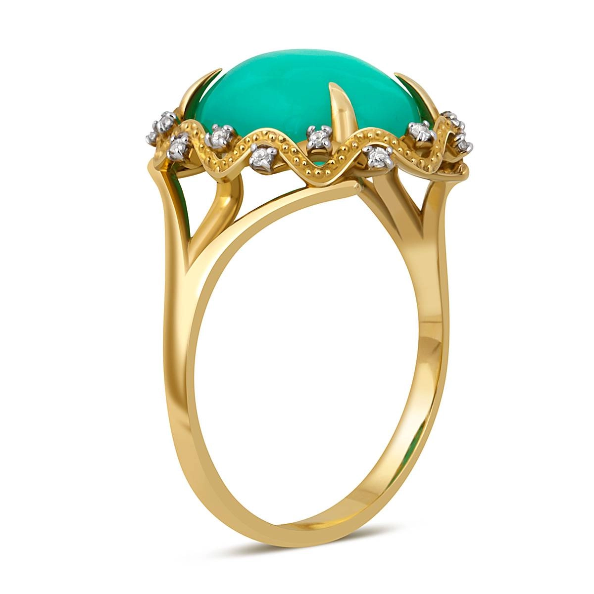 Кольцо из жёлтого золота с зелёным опалом и бесцветными сапфирами (043433)