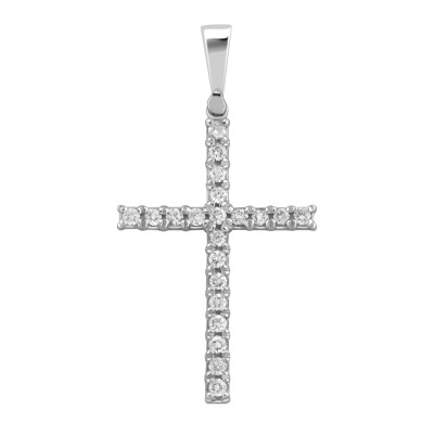 Кулон крест из белого золота с бриллиантами (038944)