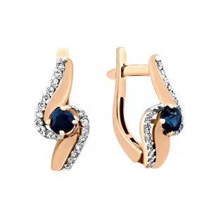 Серьги из красного золота с бриллиантами и сапфирами (028253)
